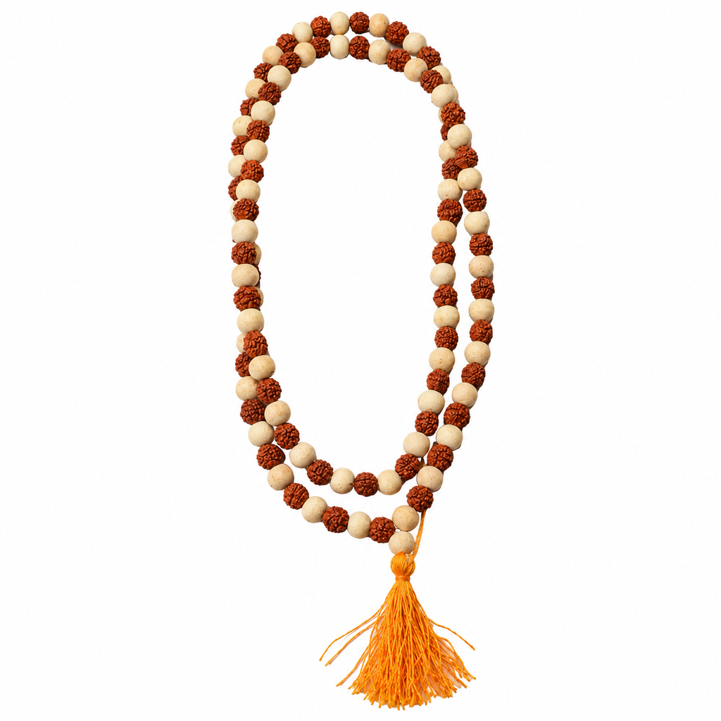 Natural Rudraksha & Bel Wood Combination Mala – Handcrafted Traditional Spiritual Mala