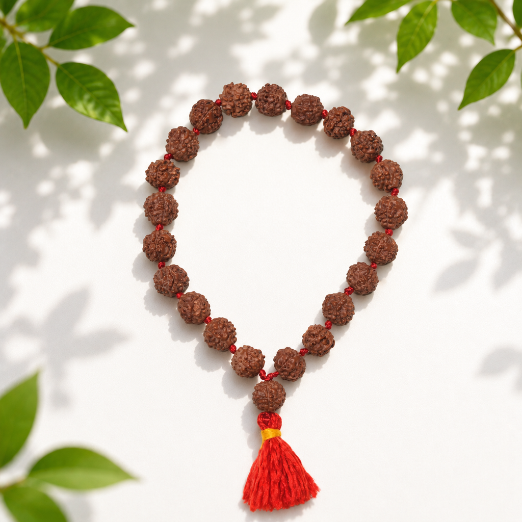 Natural Rudraksha Mala 21+1 – Authentic Rudraksha Seed Chanting Beads