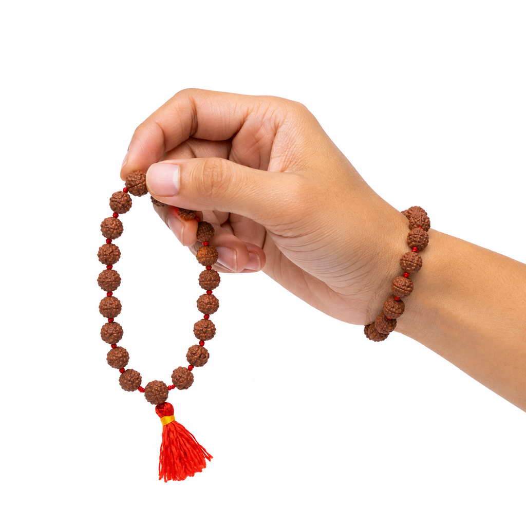 Natural Rudraksha Mala 21+1 – Authentic Rudraksha Seed Chanting Beads