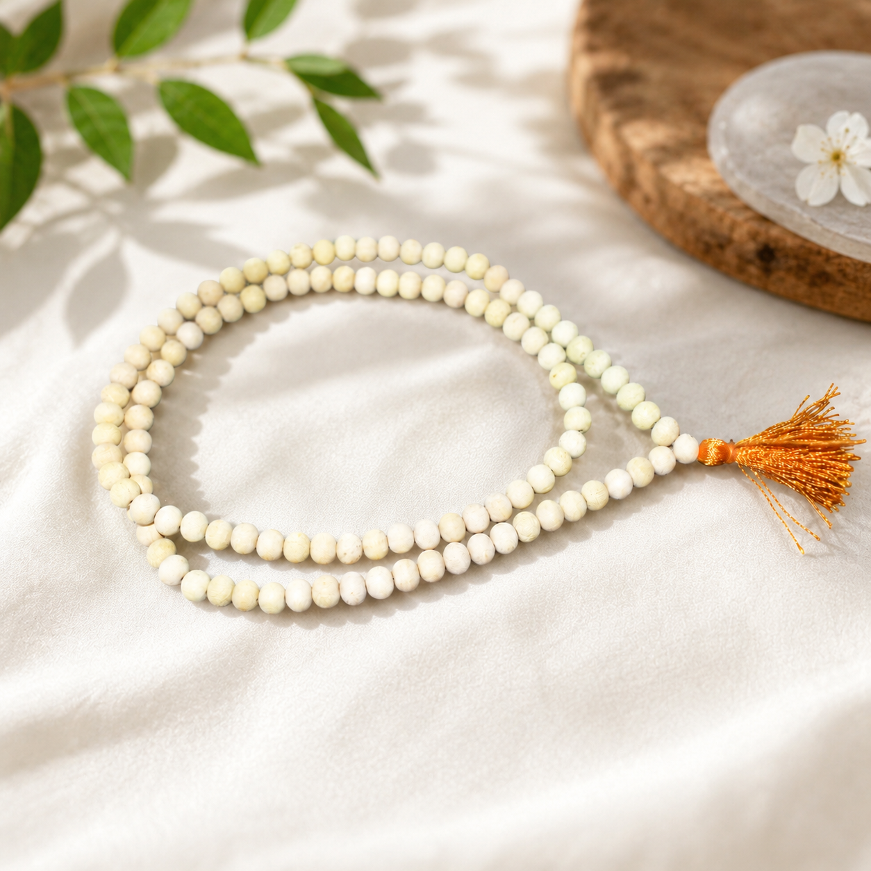 Bel Wood Jaap Mala (Bilva Mala) – Natural Belpatra Wood 108+1 Beads