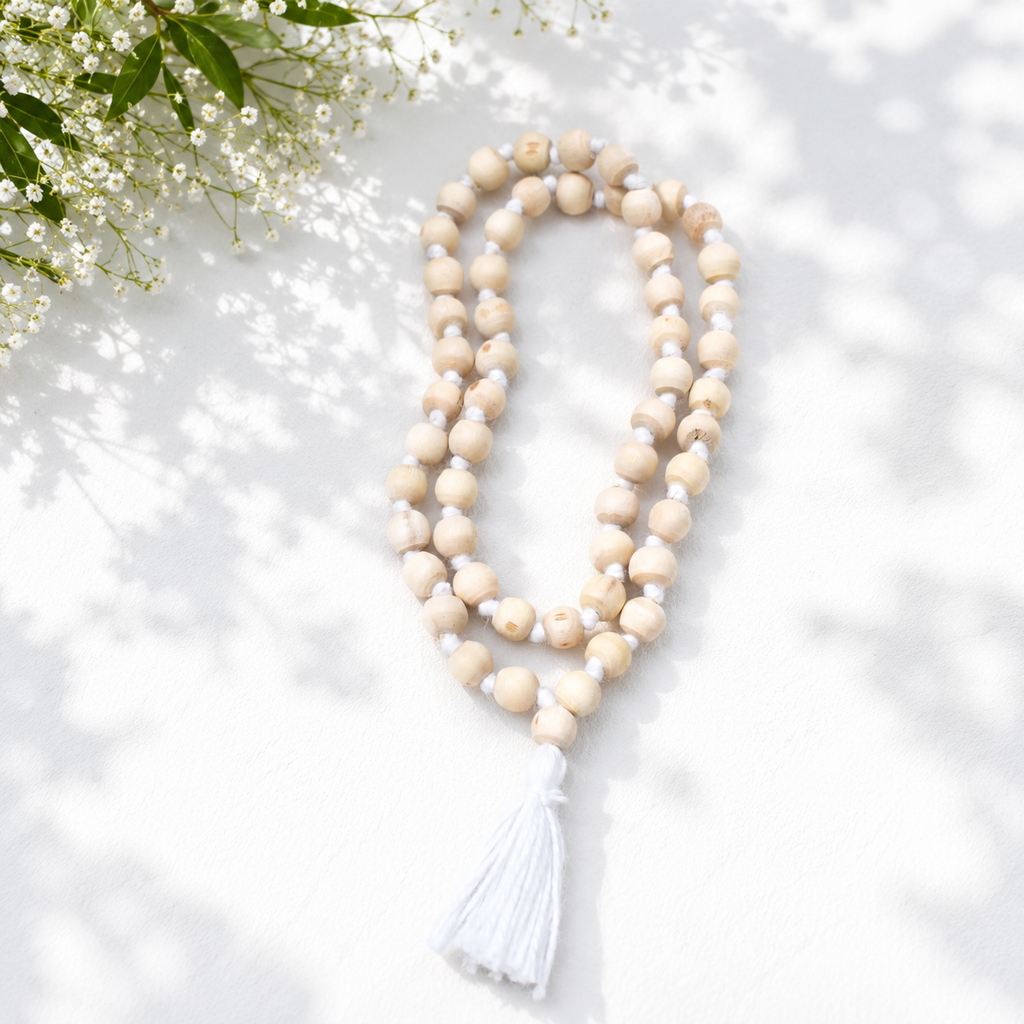 Tulsi Mala 54+1 – Natural Basil Wood Hand-Knotted Japa Mala for Chanting