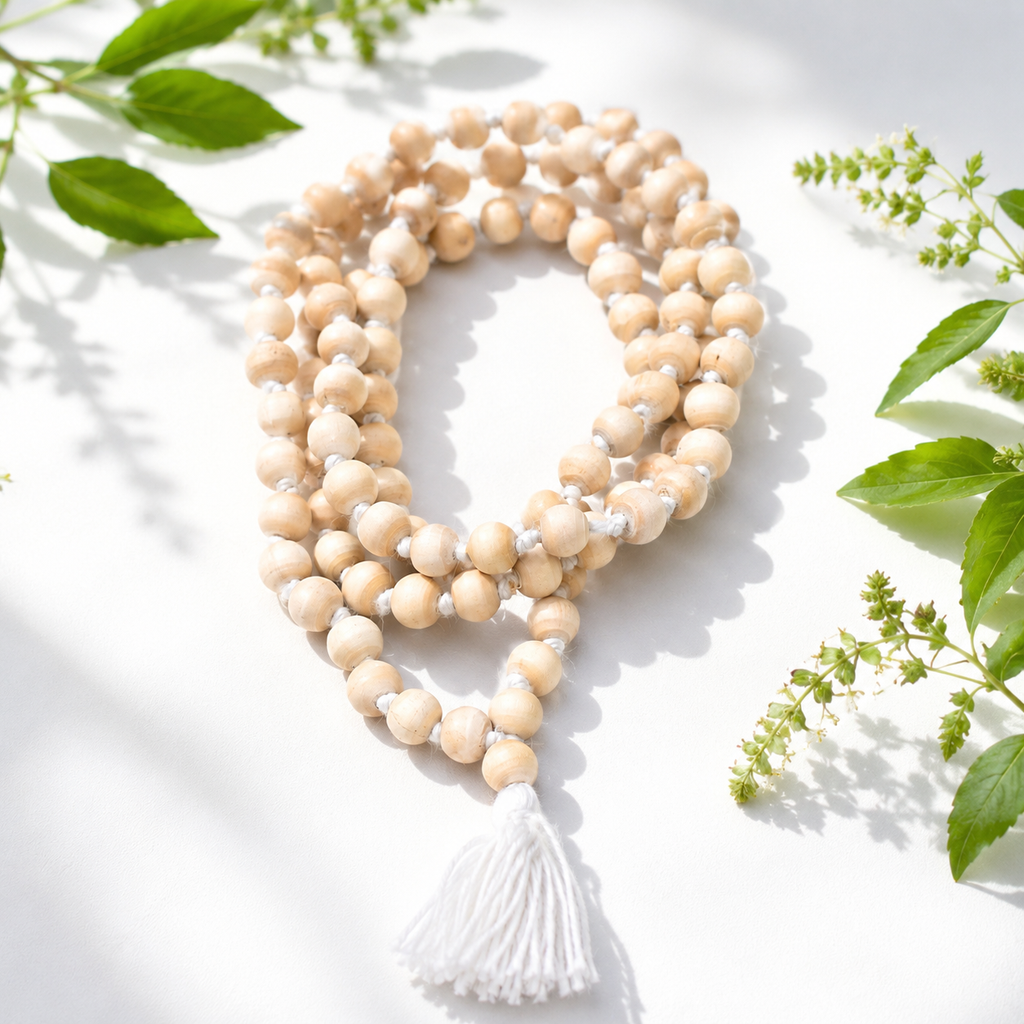 Premium Tulsi Jaap Mala 108+1 – Authentic Natural Basil Wood Meditation Prayer Beads