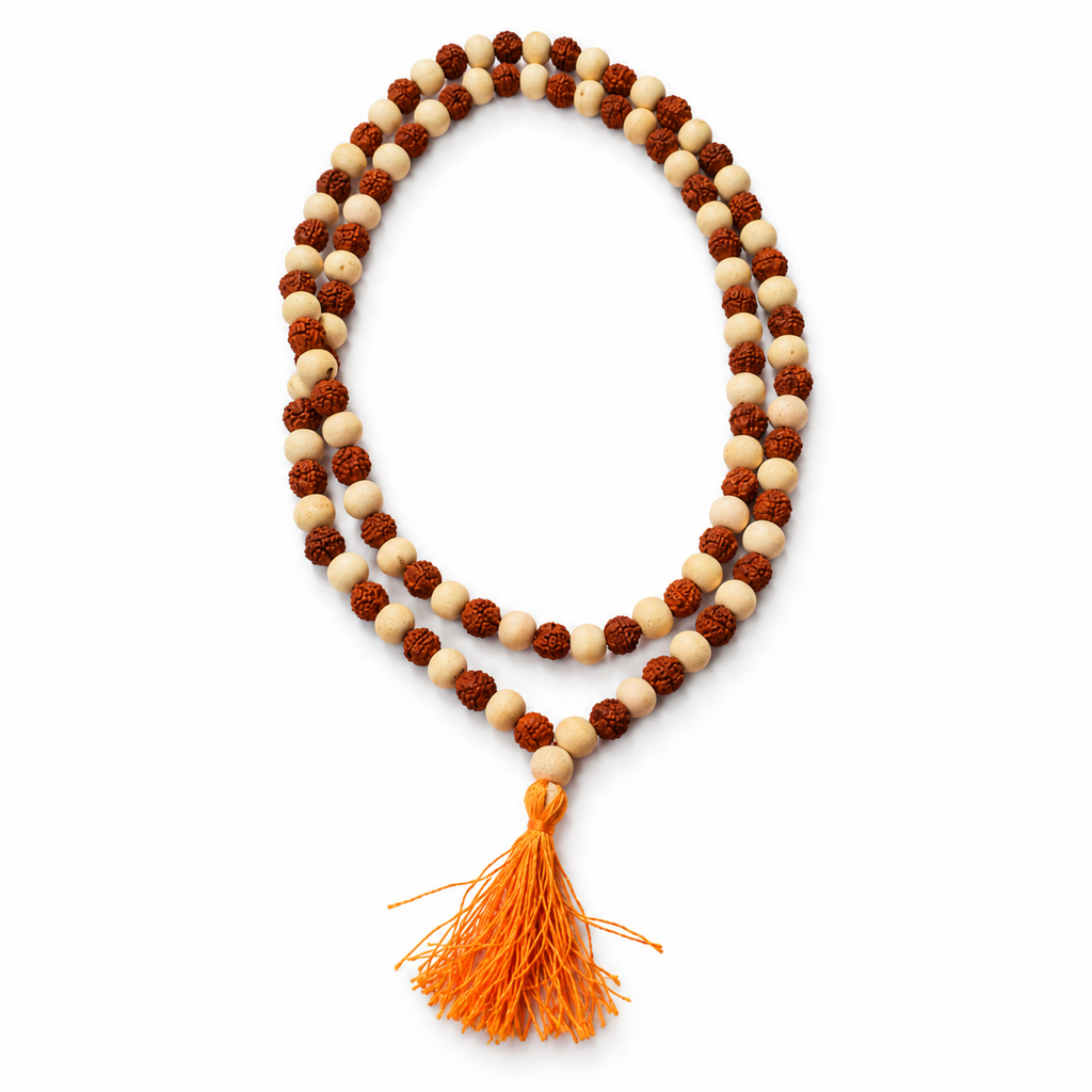 Natural Rudraksha & Bel Wood Combination Mala – Handcrafted Traditional Spiritual Mala