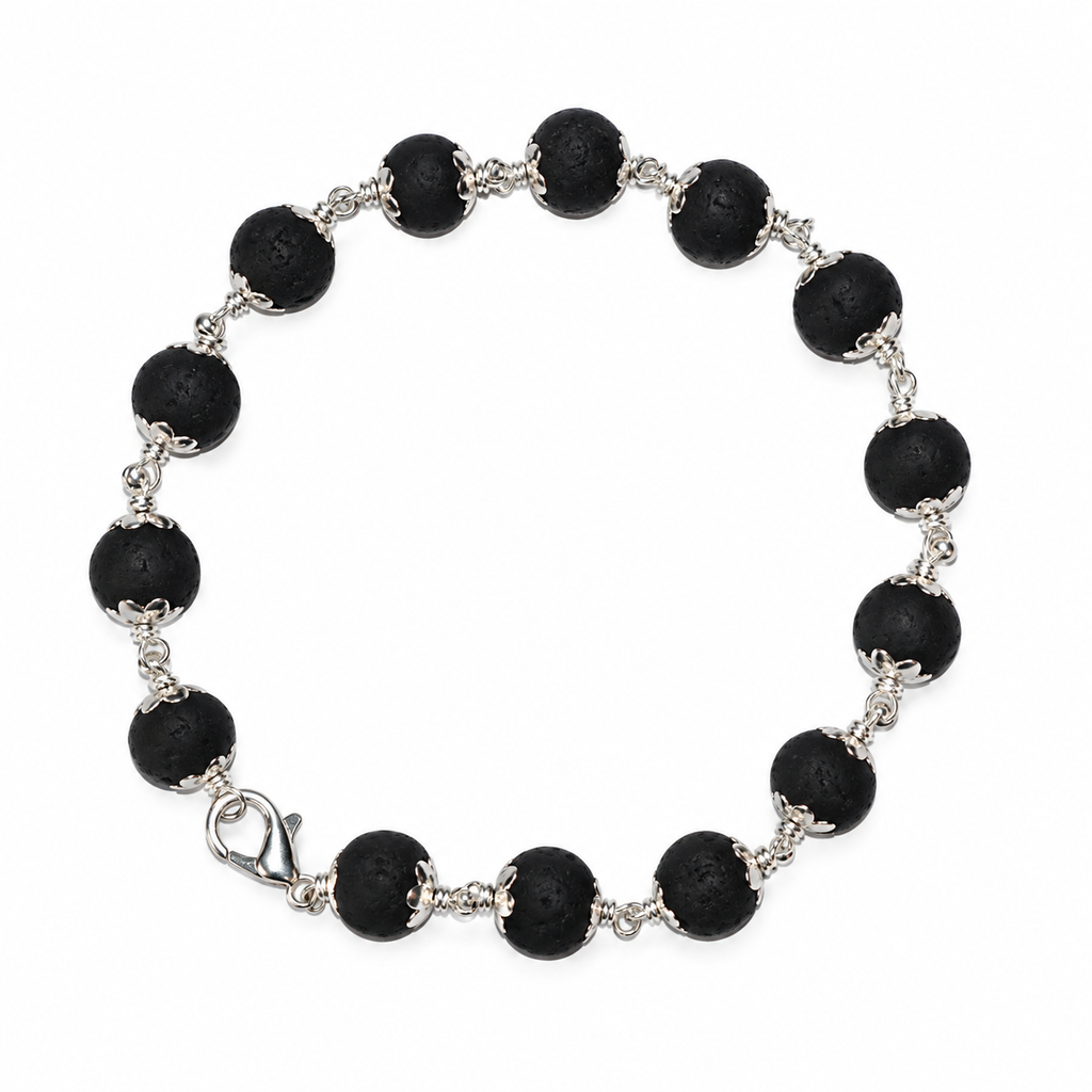Karungali Bracelet with German Silver Cap – 8mm | Natural Black Ebony Wood