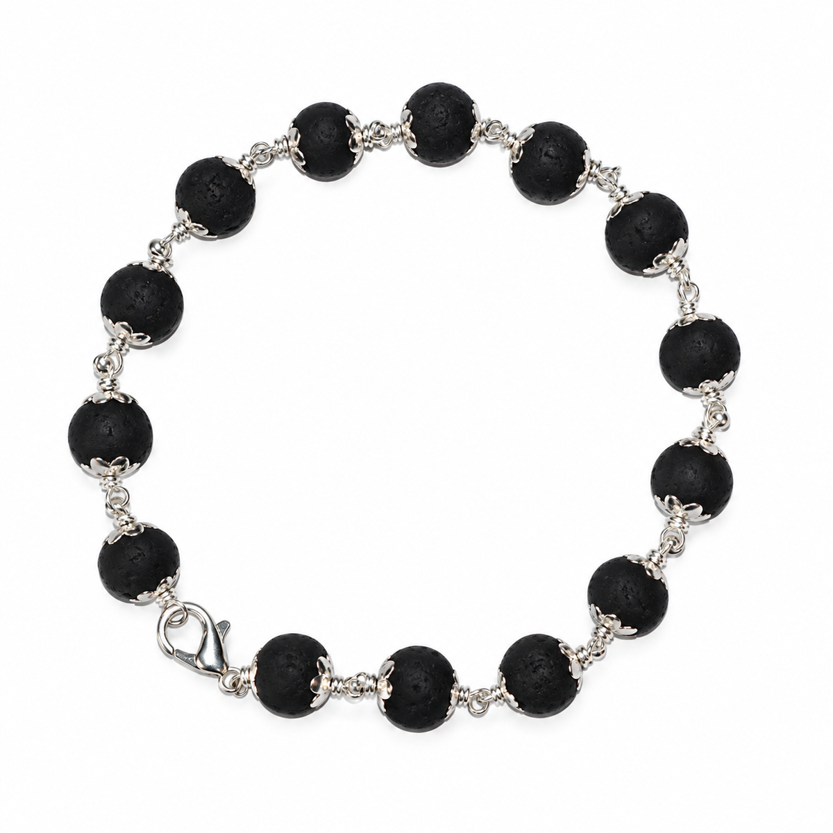 Karungali Bracelet with German Silver Cap – 8mm | Natural Black Ebony Wood