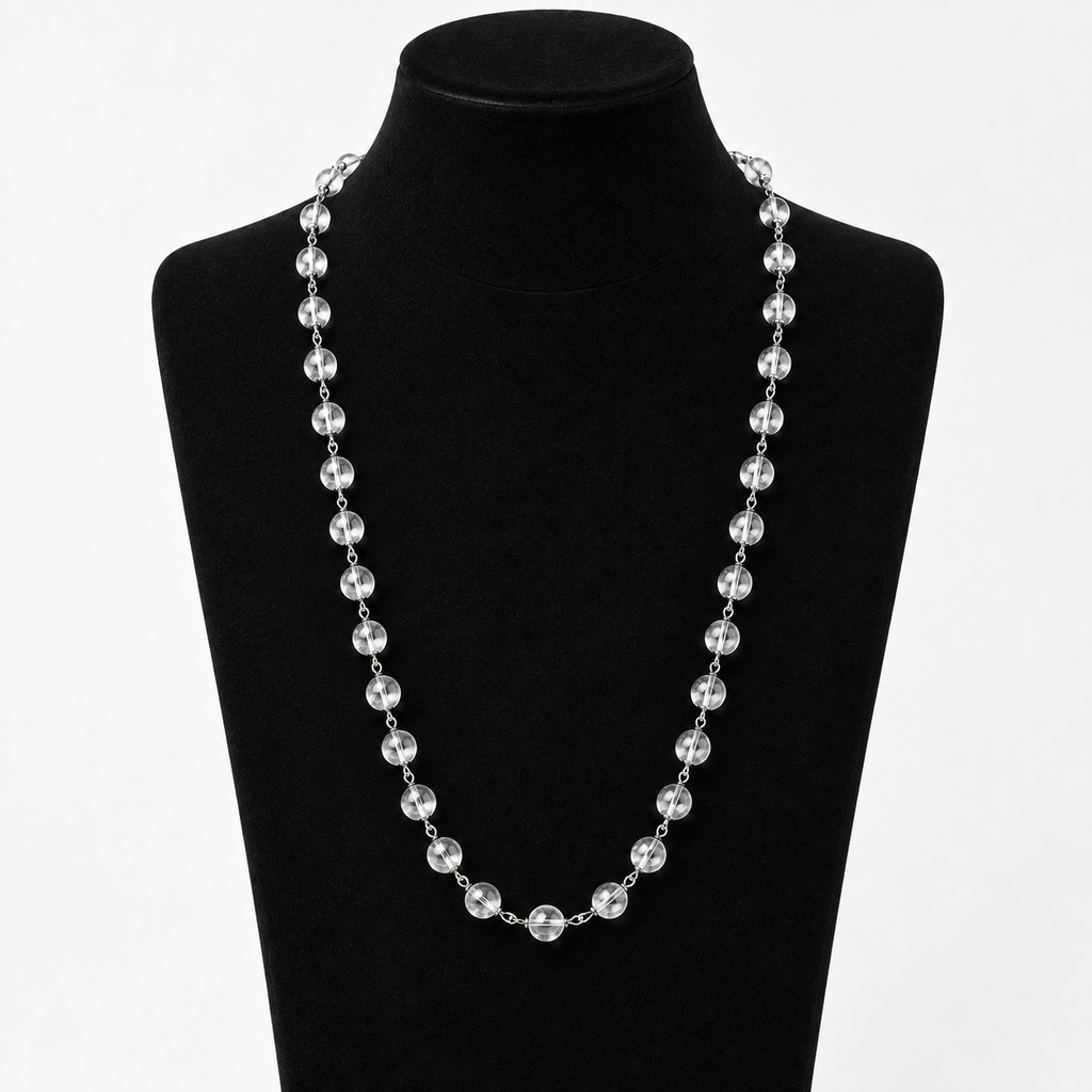 Natural Sphatik Mala with German Silver Caps – Authentic Clear Quartz Beads