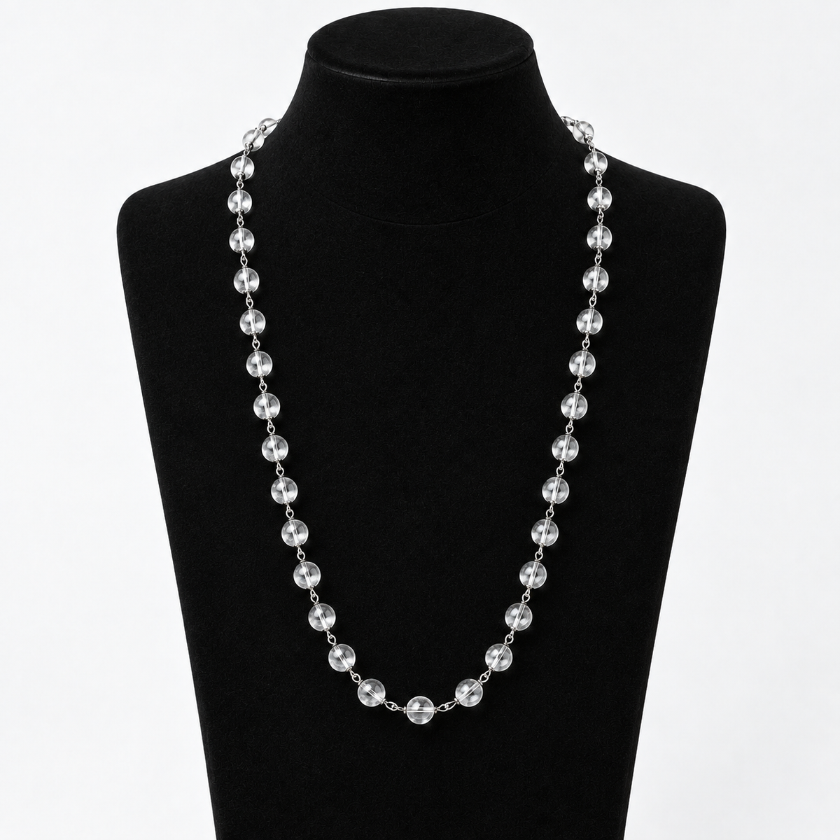 Natural Sphatik Mala with German Silver Caps – Authentic Clear Quartz Beads