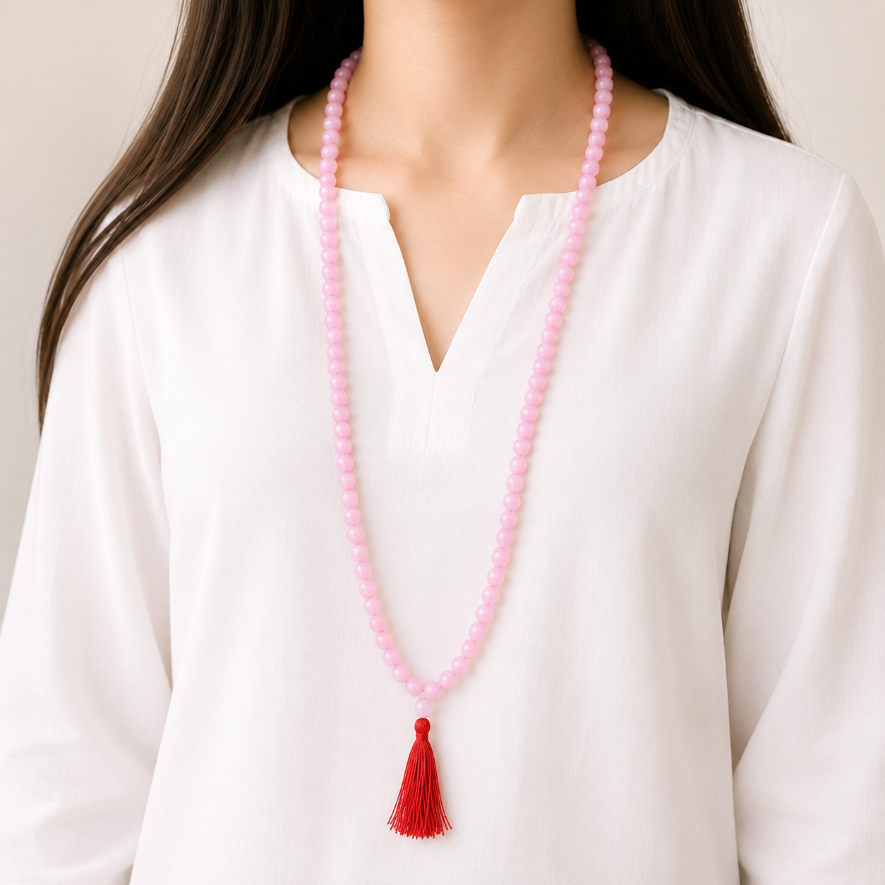 Natural Rose Quartz Gemstone Mala (8mm) – Authentic Soft Pink Crystal 108 Beads Mala