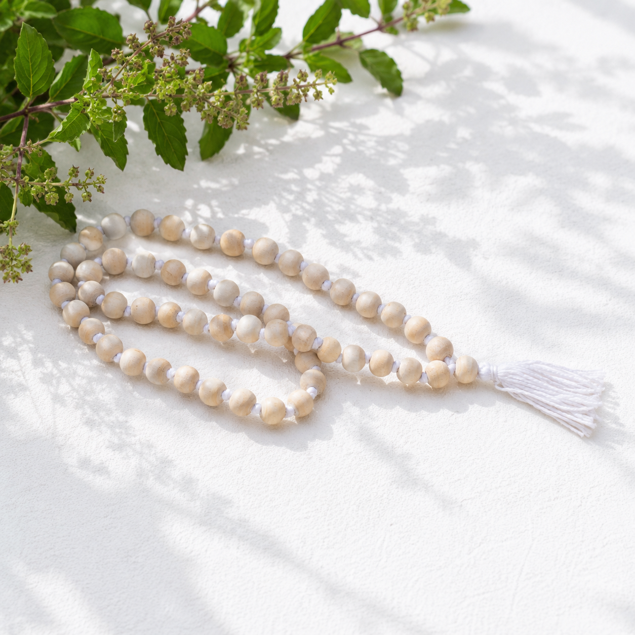 Tulsi Mala 54+1 – Natural Basil Wood Hand-Knotted Japa Mala for Chanting