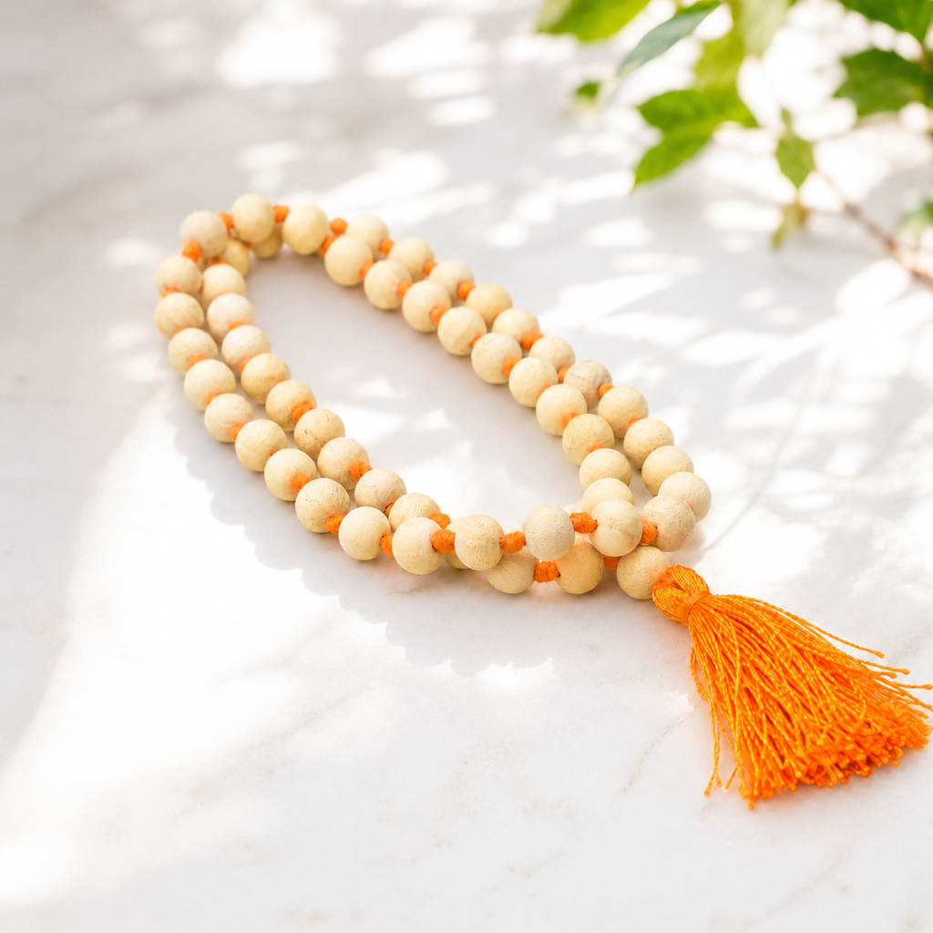 Bel Wood Mala 54+1 – Natural Bilva Wood Hand-Knotted Japa Mala for Chanting