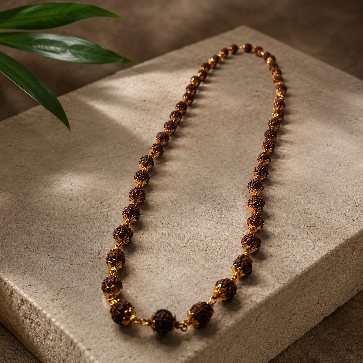 Gold Plated Modern Rudraksha Mala – Natural Beads with Premium Metallic Caps & Accents