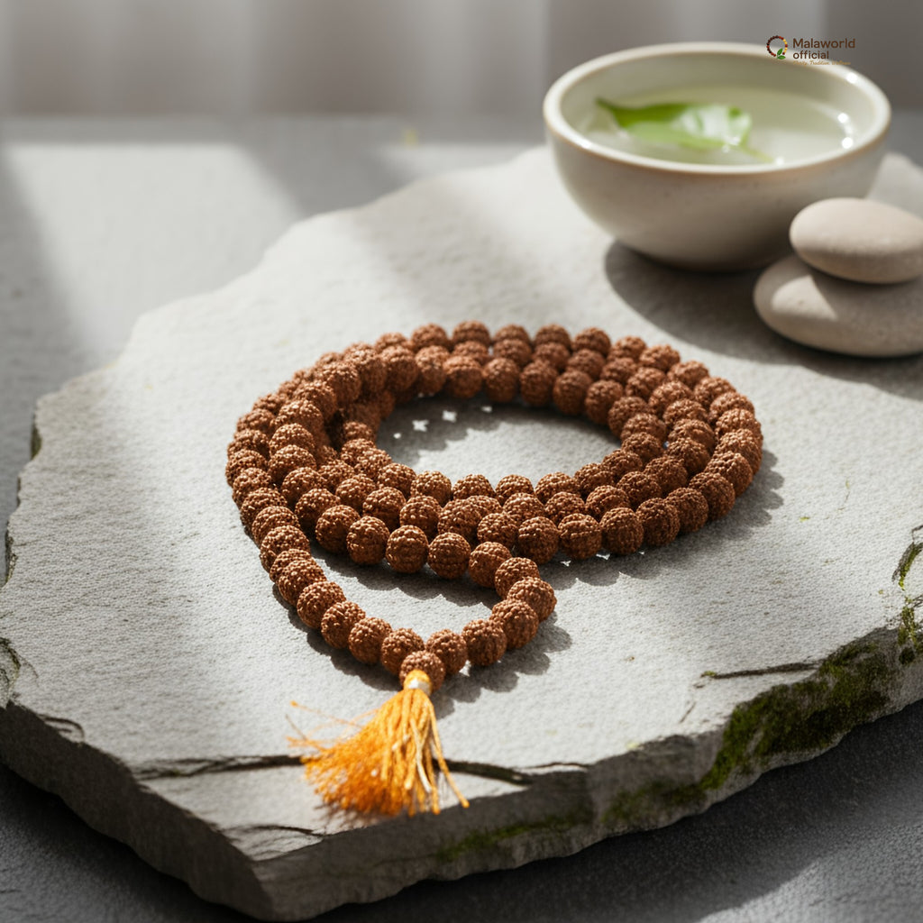 Natural Rudraksha Mala (8mm) | For Focus, Stress Relief & Meditation - Malaworldofficial