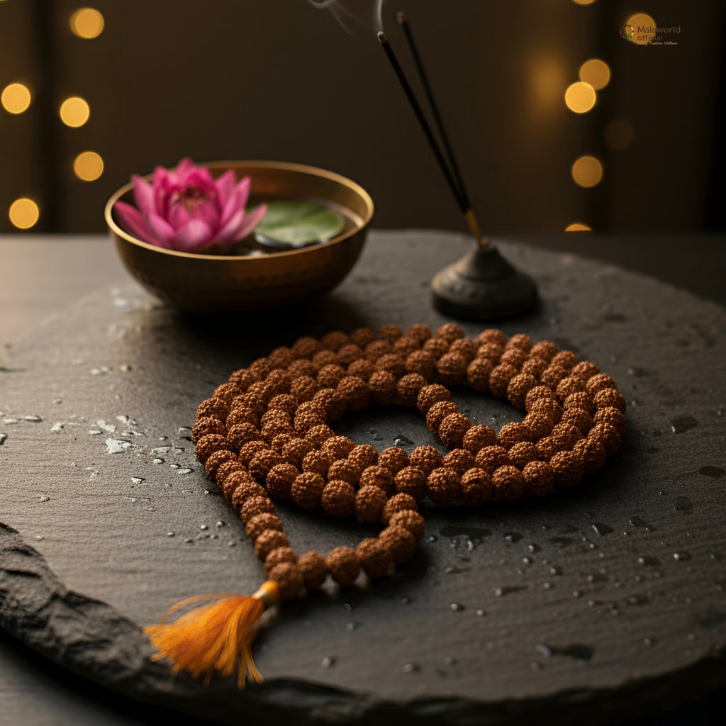 Natural Rudraksha Mala (8mm) | For Focus, Stress Relief & Meditation - Malaworldofficial