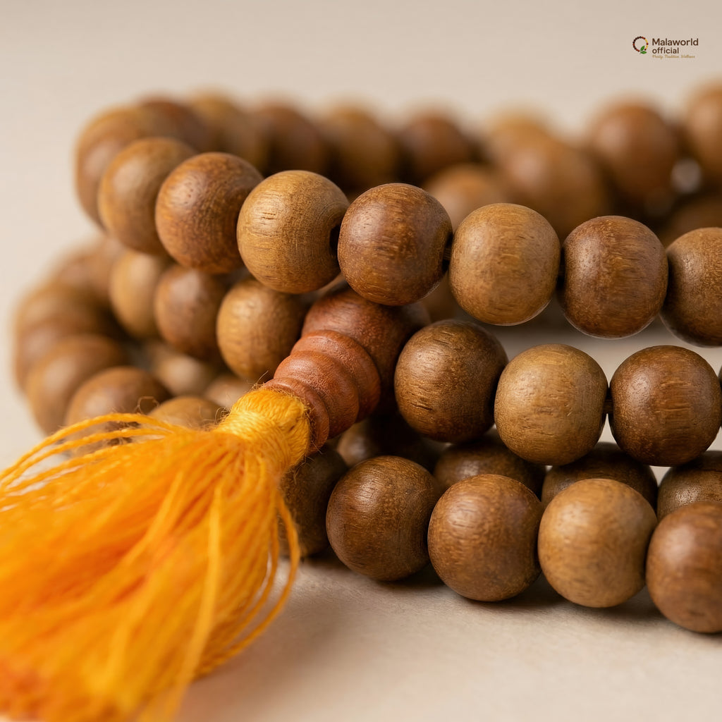 Pure White Sandalwood Mala (Safed Chandan) | For Peace, Cooling & Meditation