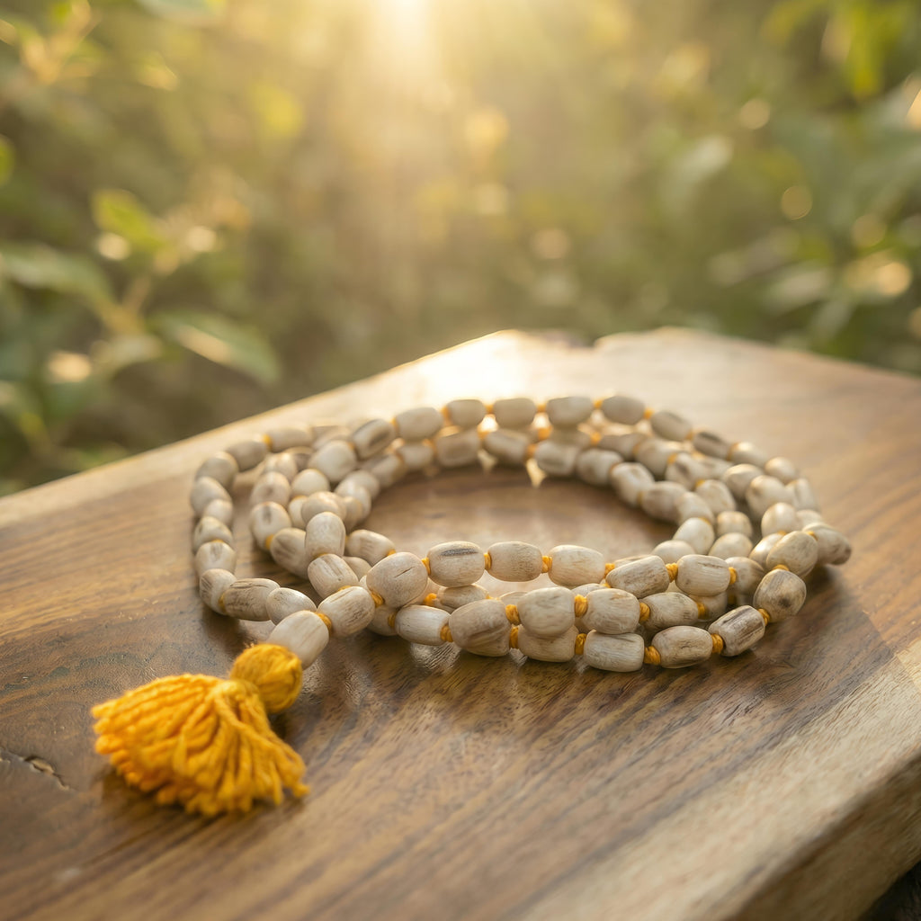 Traditional Elongated Tulsi Wood Mala - Handcrafted for Devotion