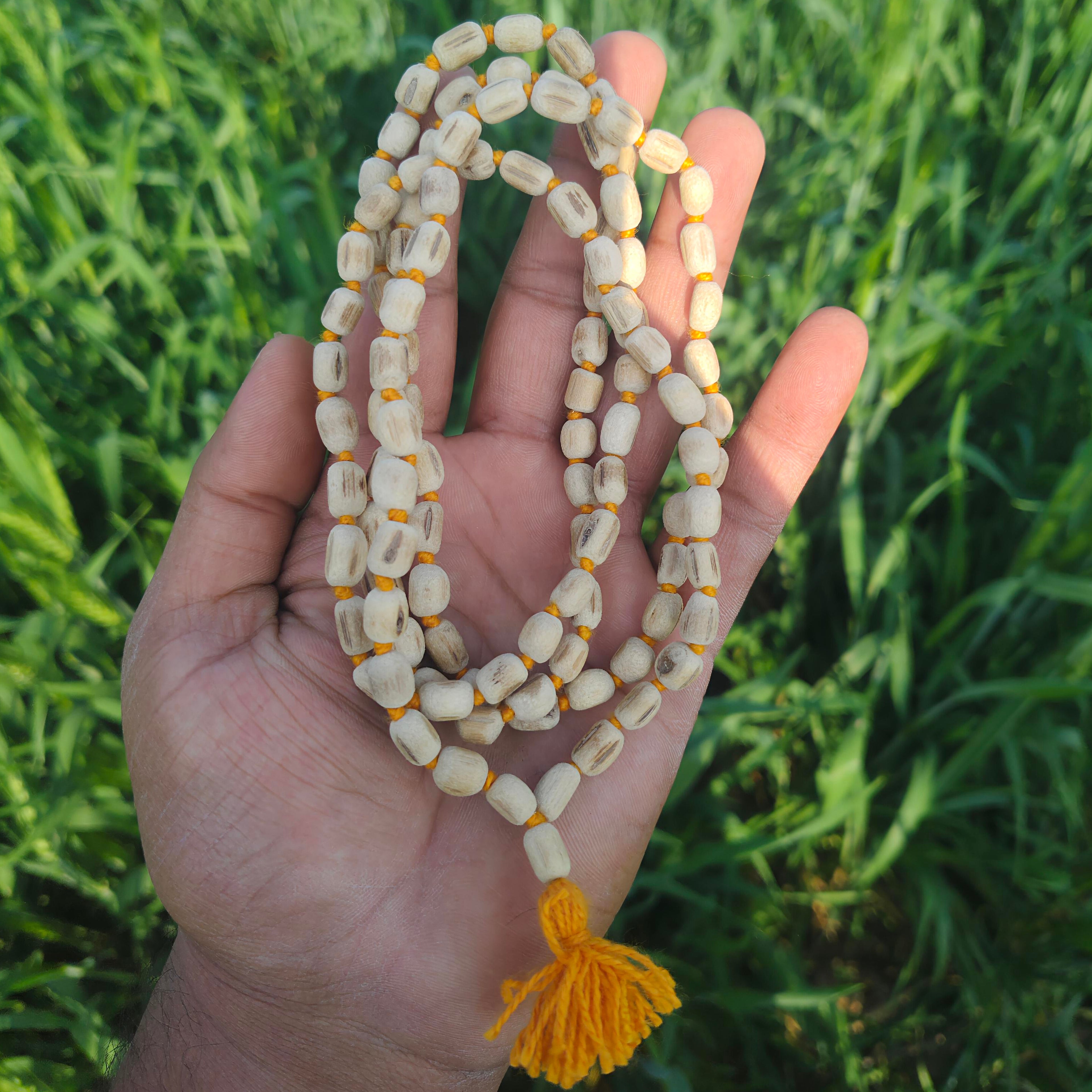 Traditional Elongated Tulsi Wood Mala - Handcrafted for Devotion