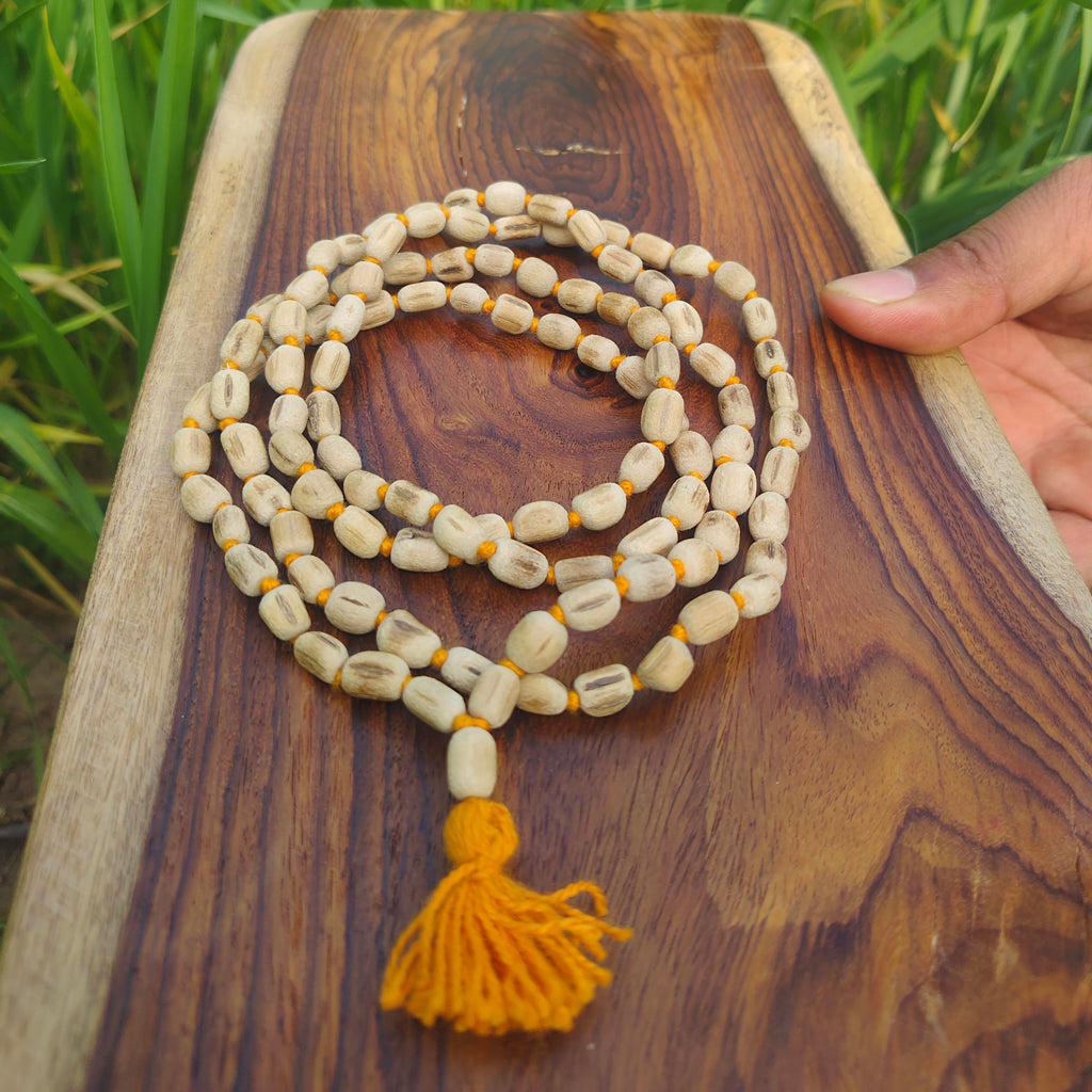 Traditional Elongated Tulsi Wood Mala - Handcrafted for Devotion