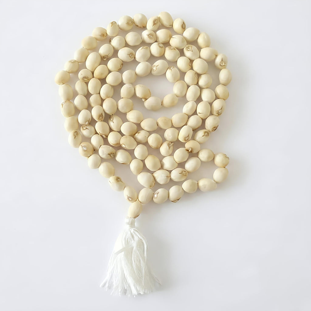 White Gunja Mala (Safed Chirmi) – Natural Seeds 108 Beads