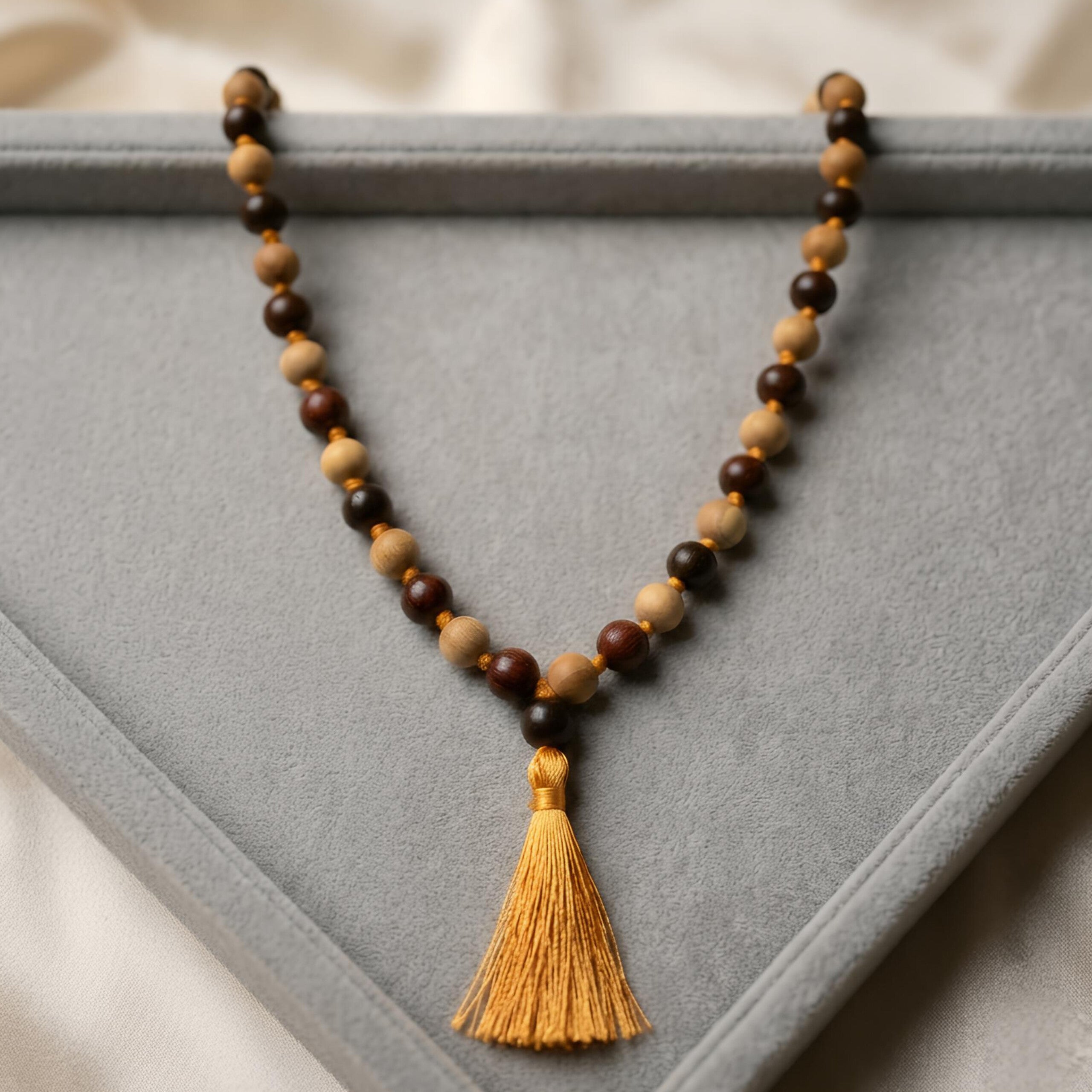 White & Red Sandalwood Mala 10mm Jaap Mala – Natural 54 / 108 Beads