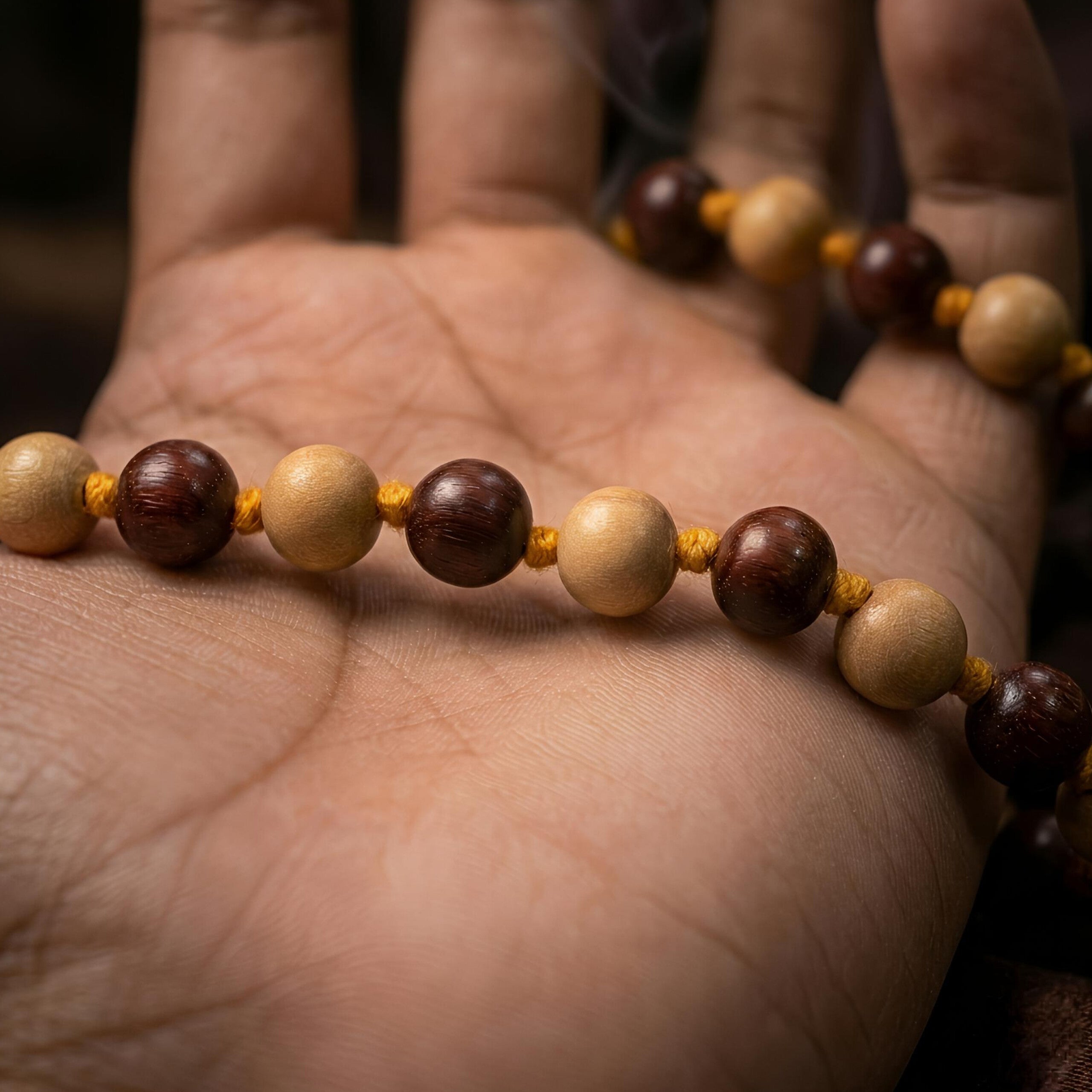 White & Red Sandalwood Mala 10mm Jaap Mala – Natural 54 / 108 Beads