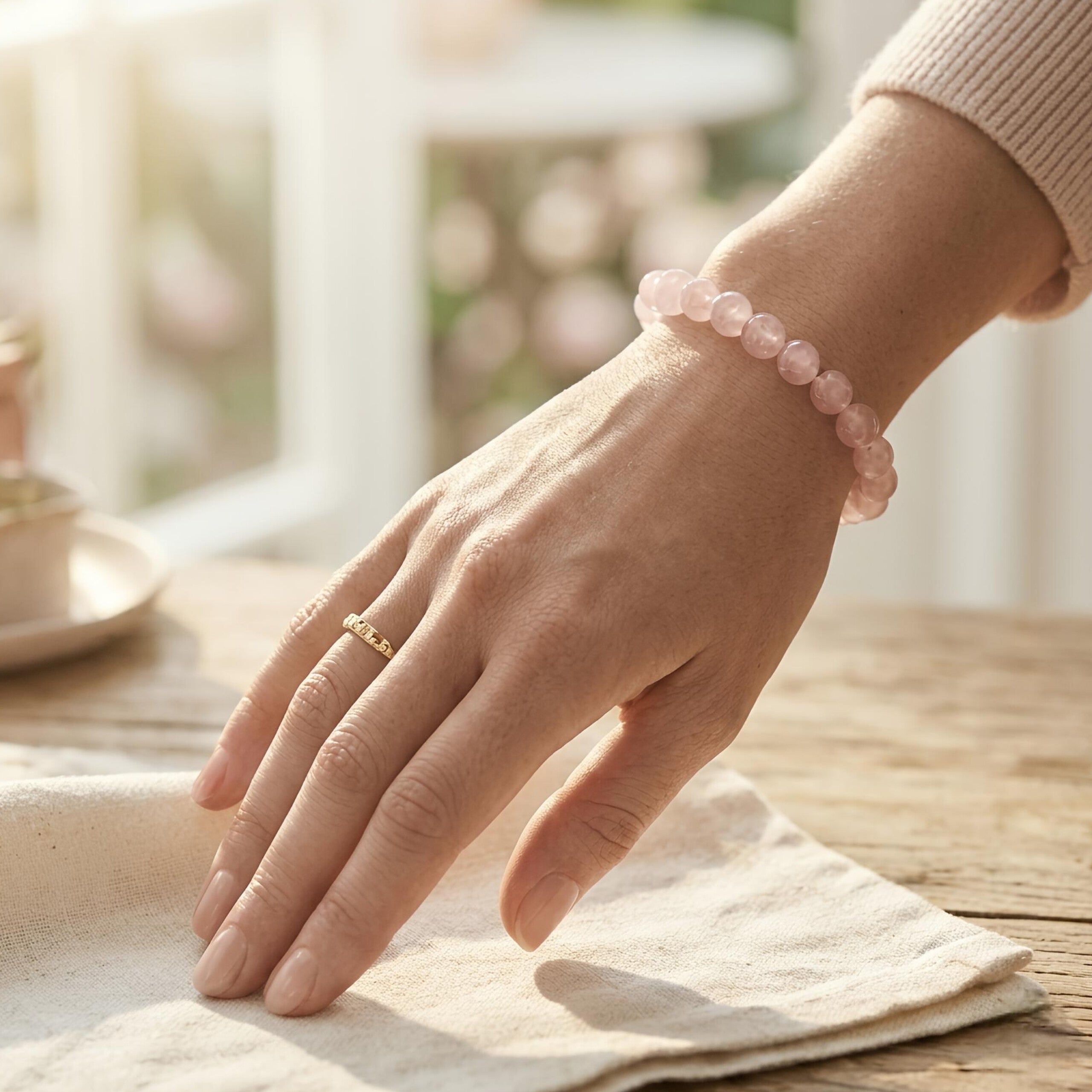 Rose Quartz Bracelet – Natural Translucent Pink Gemstone Beads
