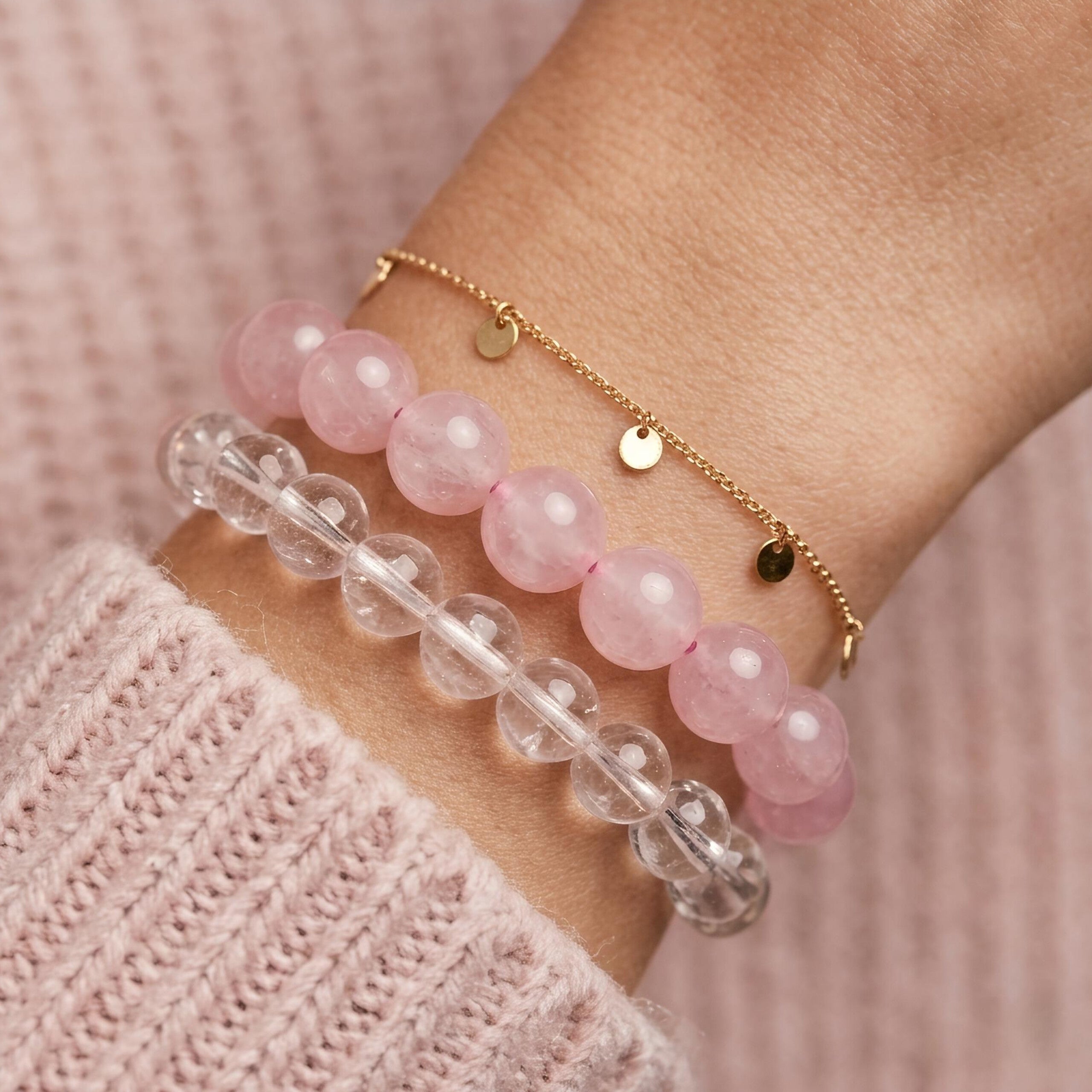 Rose Quartz Bracelet – Natural Translucent Pink Gemstone Beads