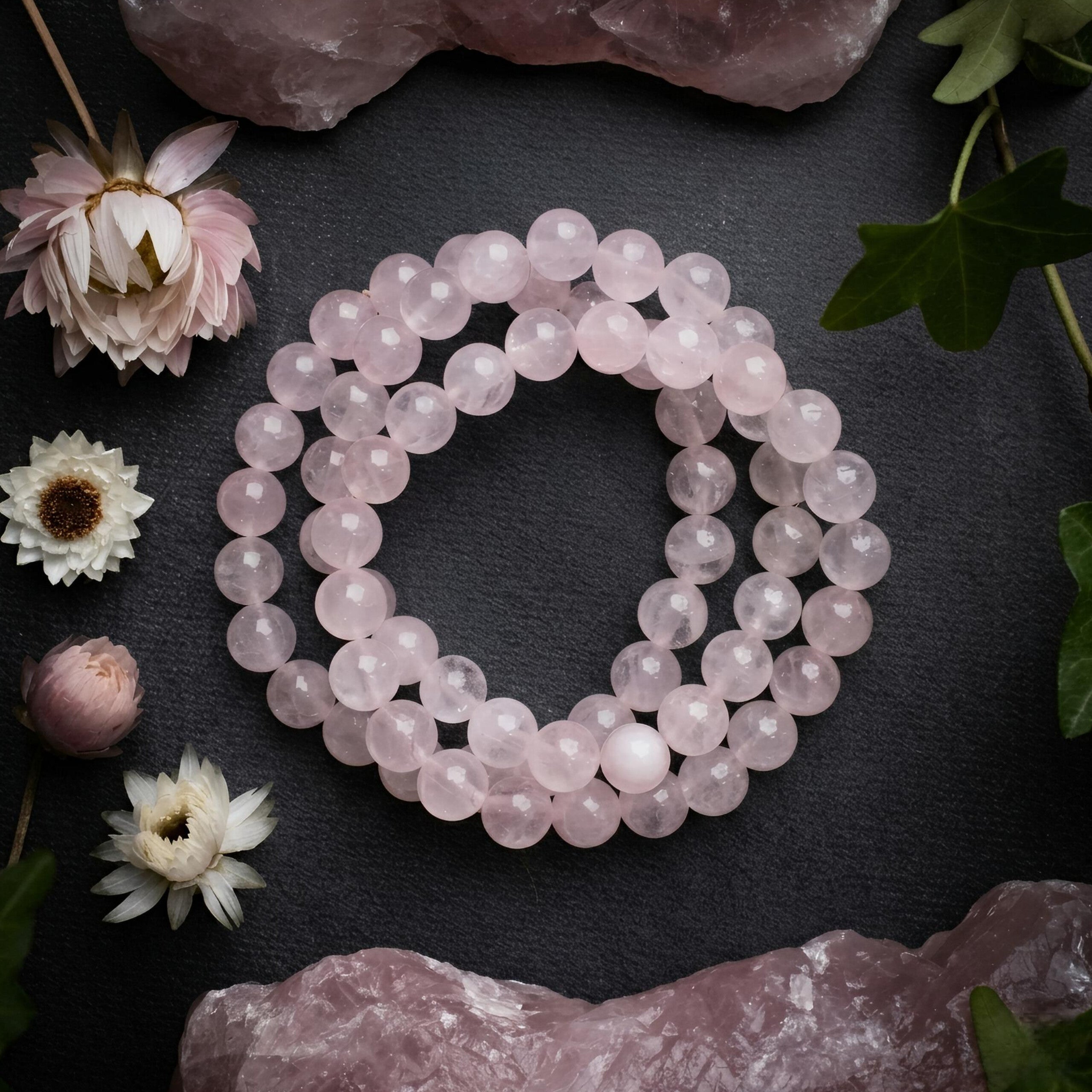 Rose Quartz Bracelet – Natural Translucent Pink Gemstone Beads