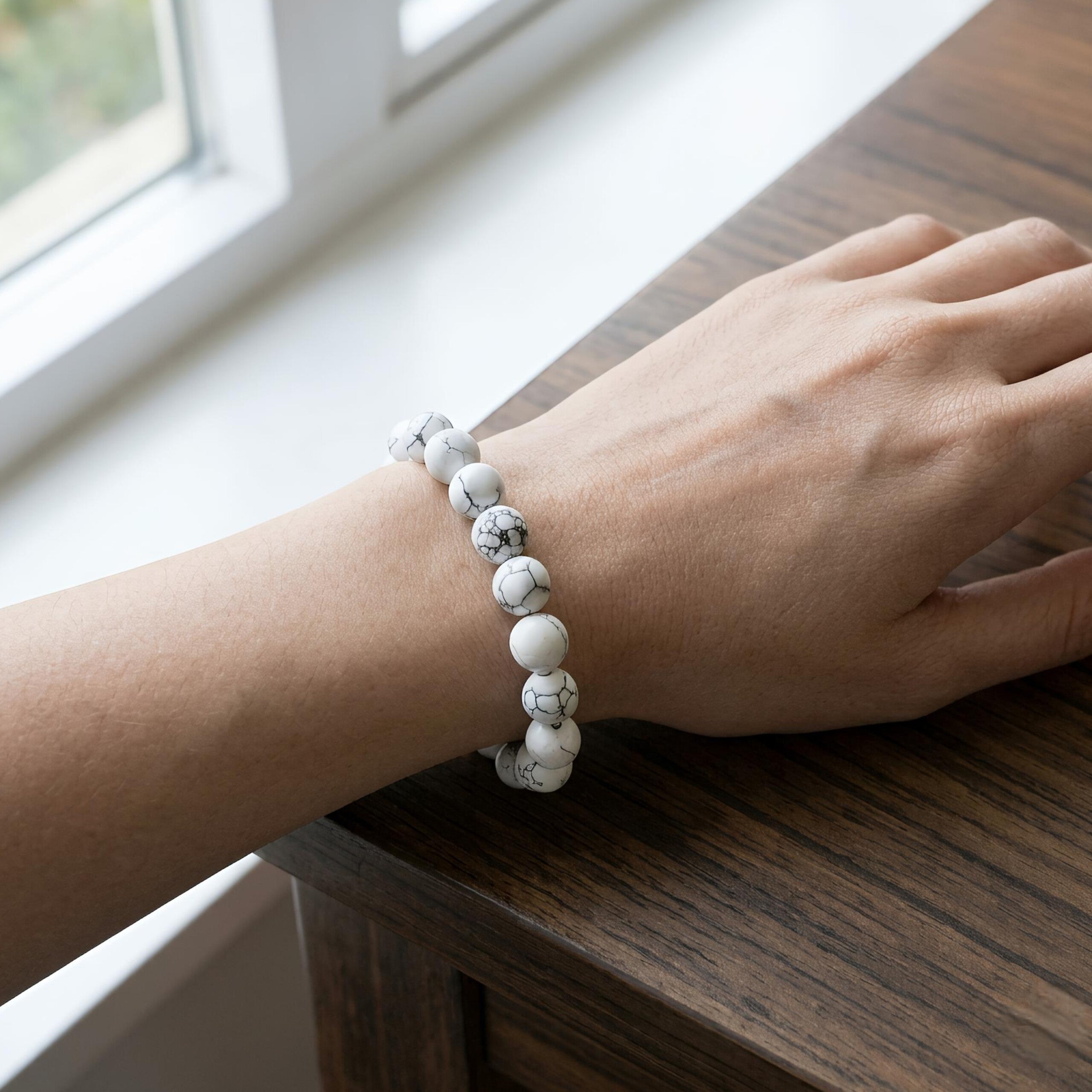Howlite Bracelet – Natural White Marble-Effect Gemstone Beads