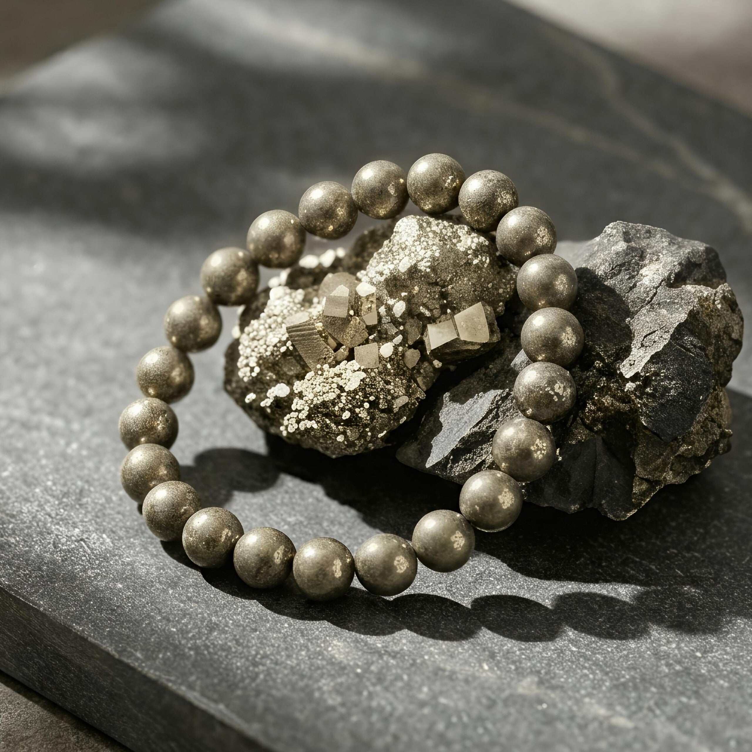 Golden Pyrite Bracelet – Natural Metallic Gemstone Beads