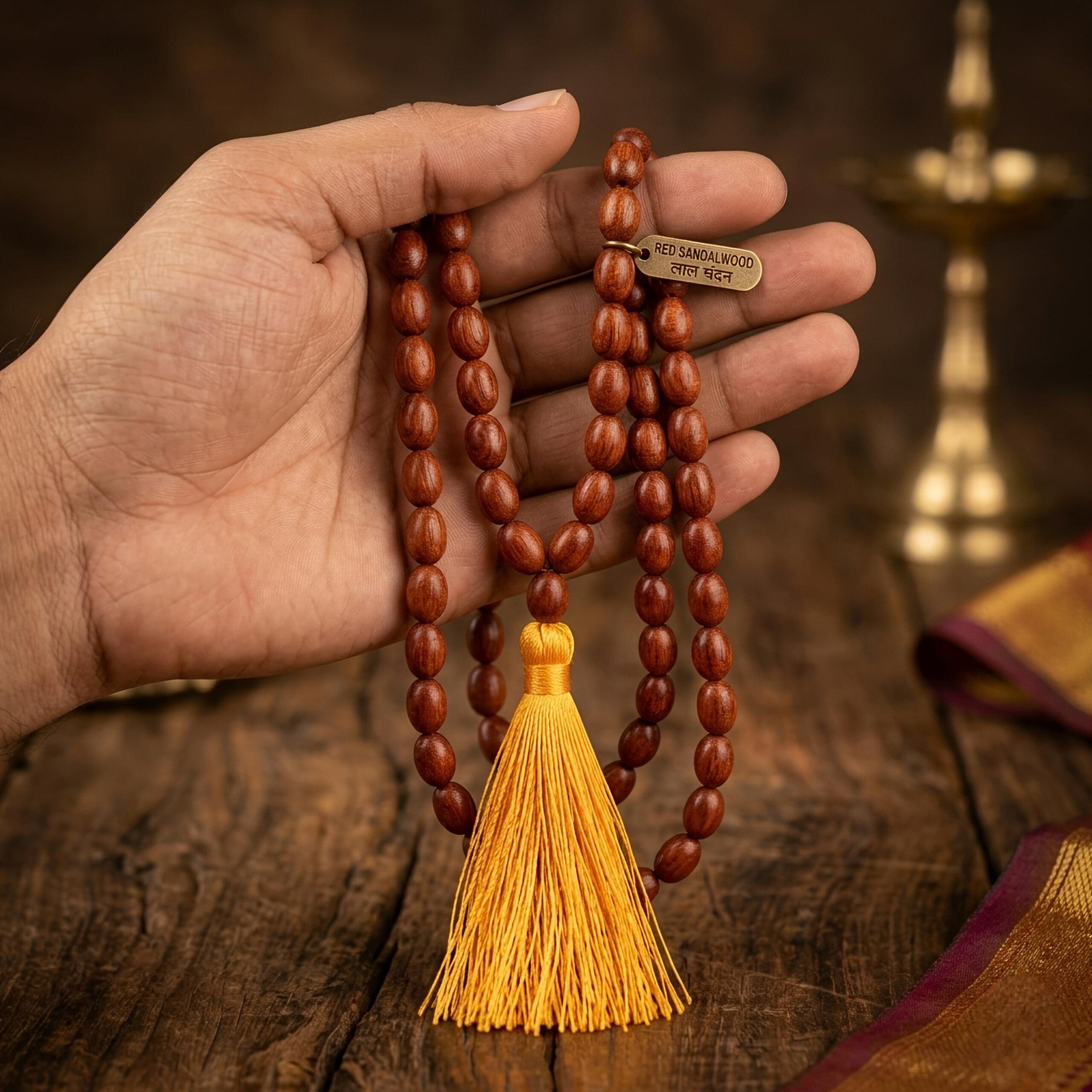 Red Sandalwood Mala (Rakt Chandan) – Natural Oval Beads 10mm