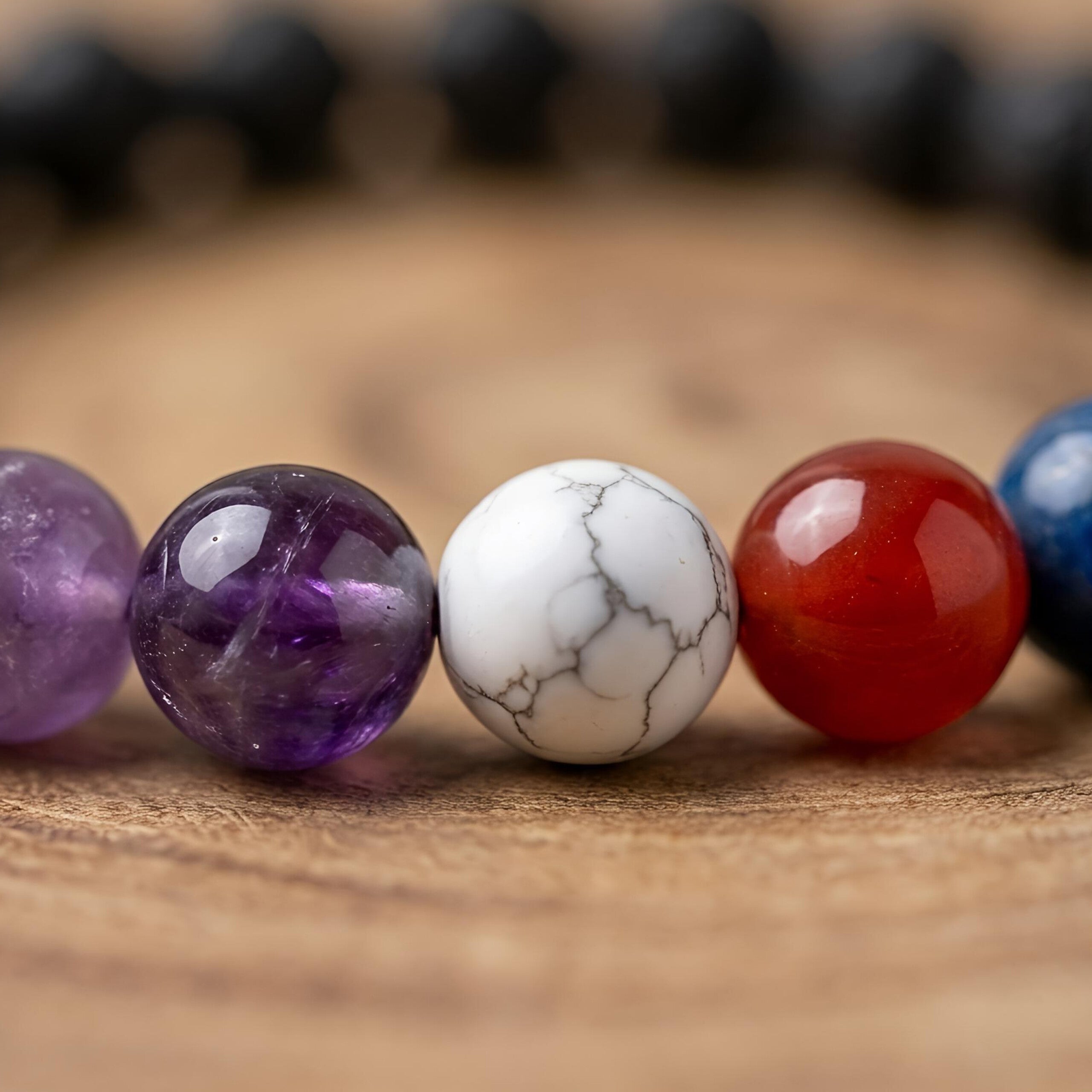 9 Chakra with Lava Stone Bracelet – Natural Volcanic &amp; 9-Color Gemstone Beads