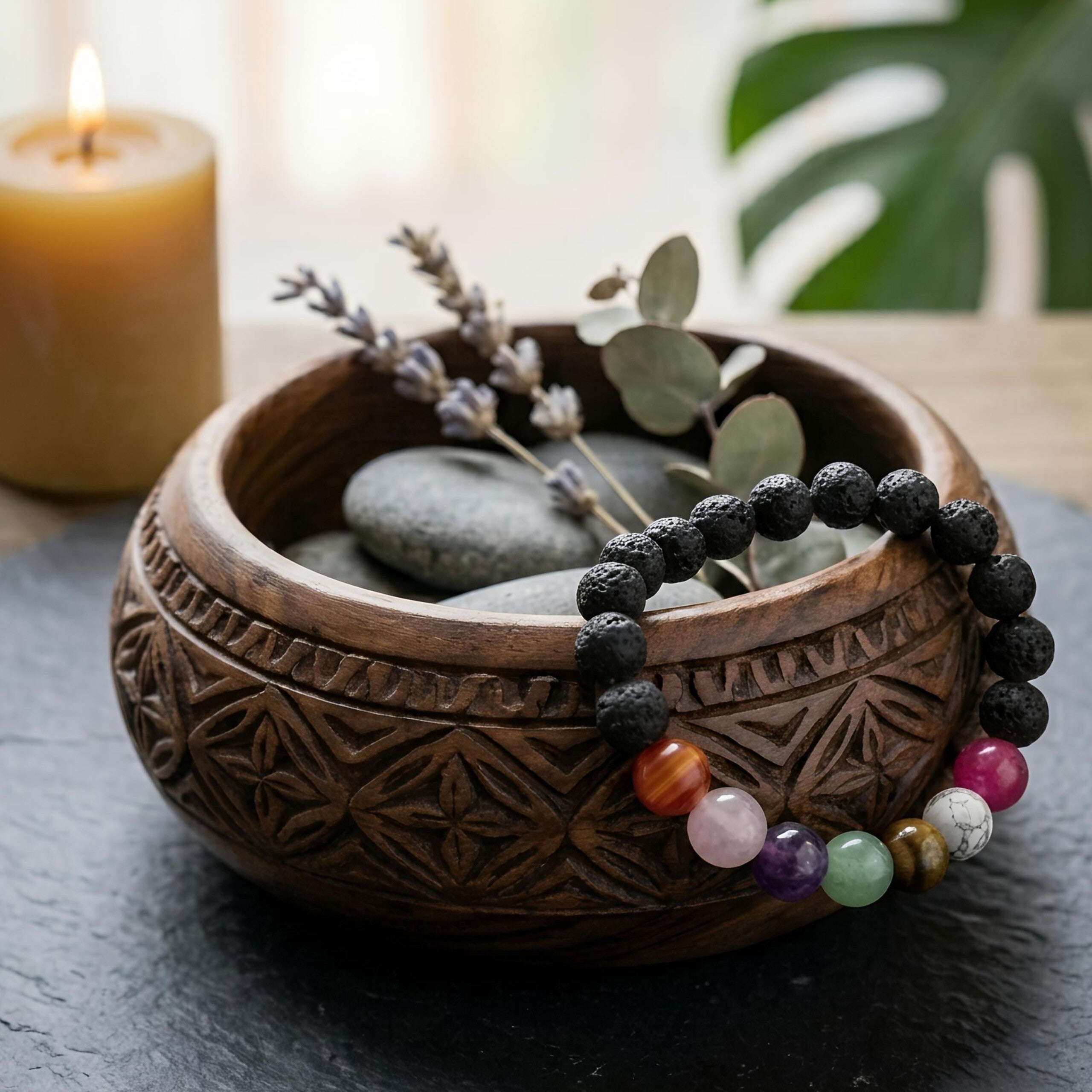 7 Chakra with Lava Stone Bracelet – Natural Volcanic & Multi-Color Beads