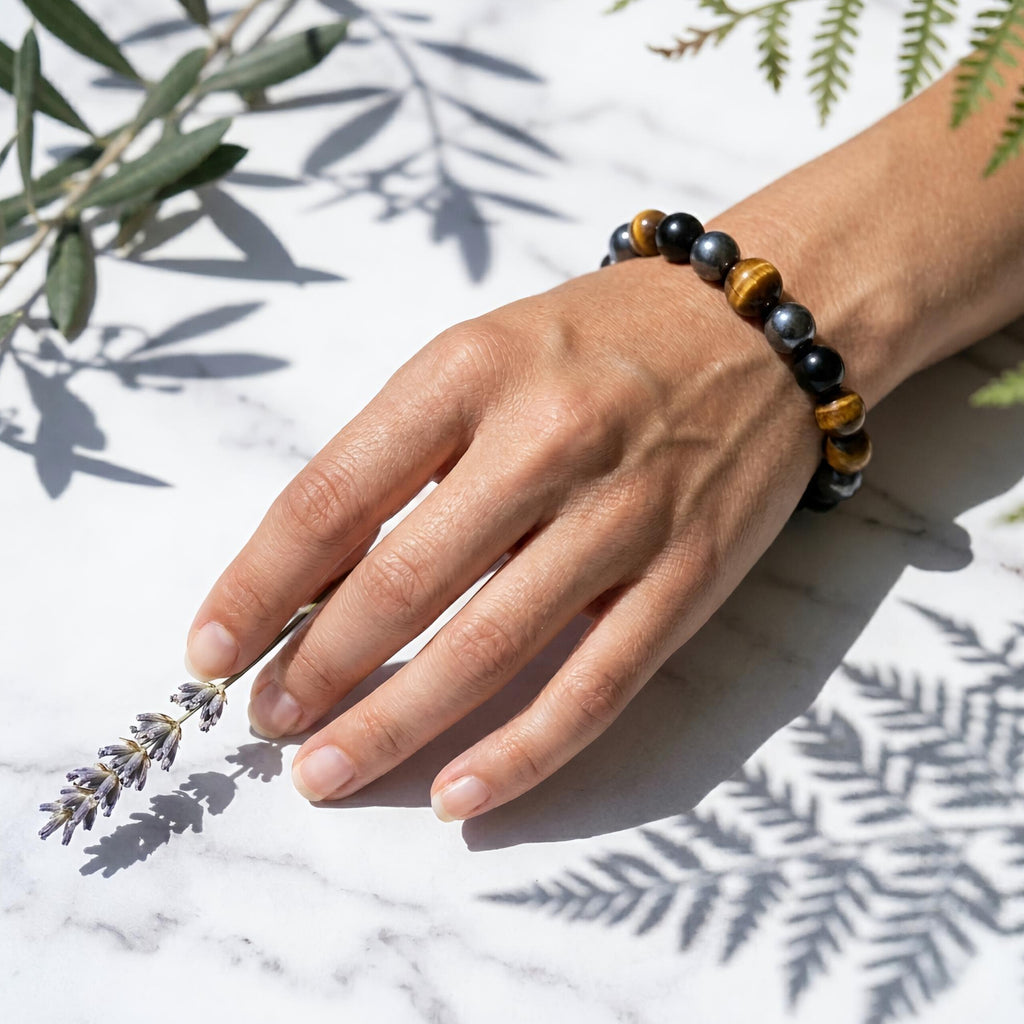 Triple Protection Bracelet – Natural Tiger Eye, Hematite & Black Obsidian