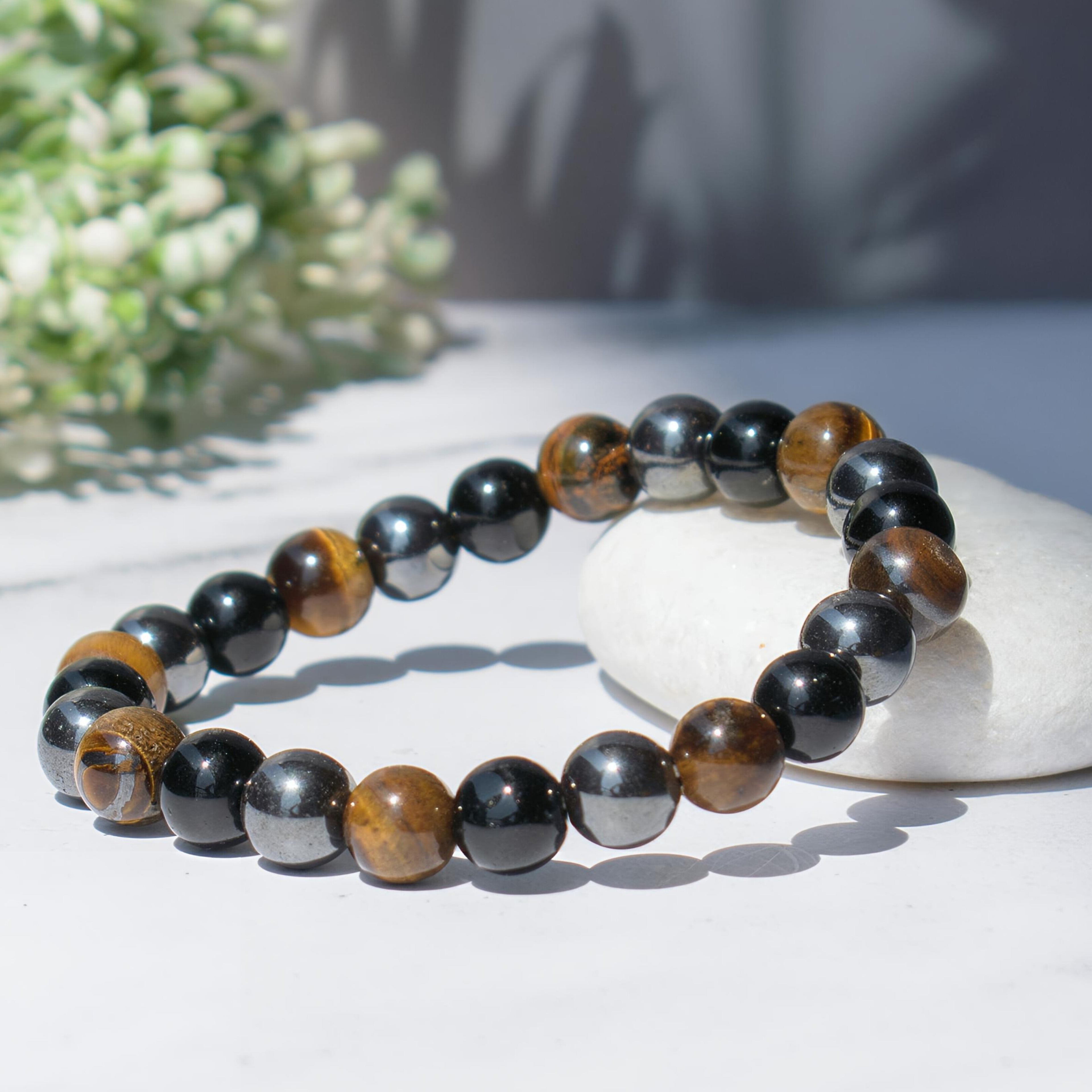 Triple Protection Bracelet – Natural Tiger Eye, Hematite & Black Obsidian