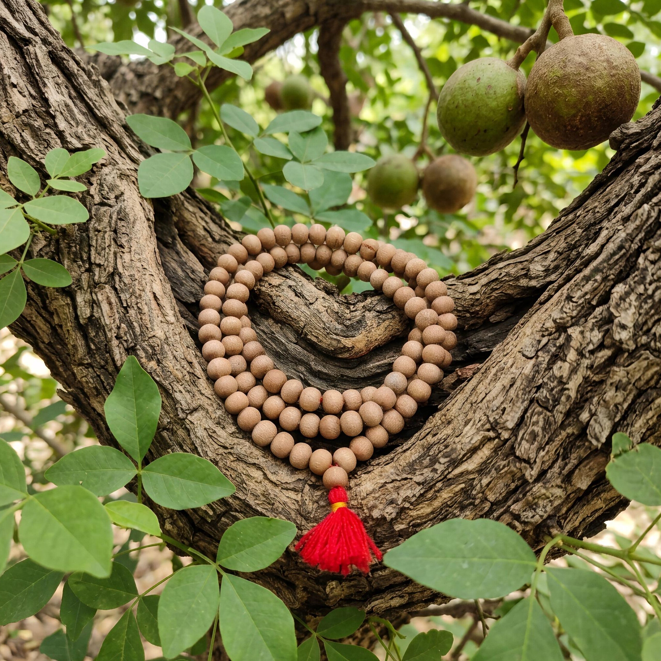 Bel Wood Jaap Mala (Bilva Mala) – Natural Belpatra Wood 108+1 Beads