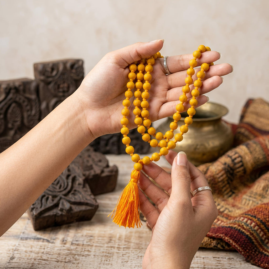 Haldi Jaap Mala – Natural Turmeric Beads 108