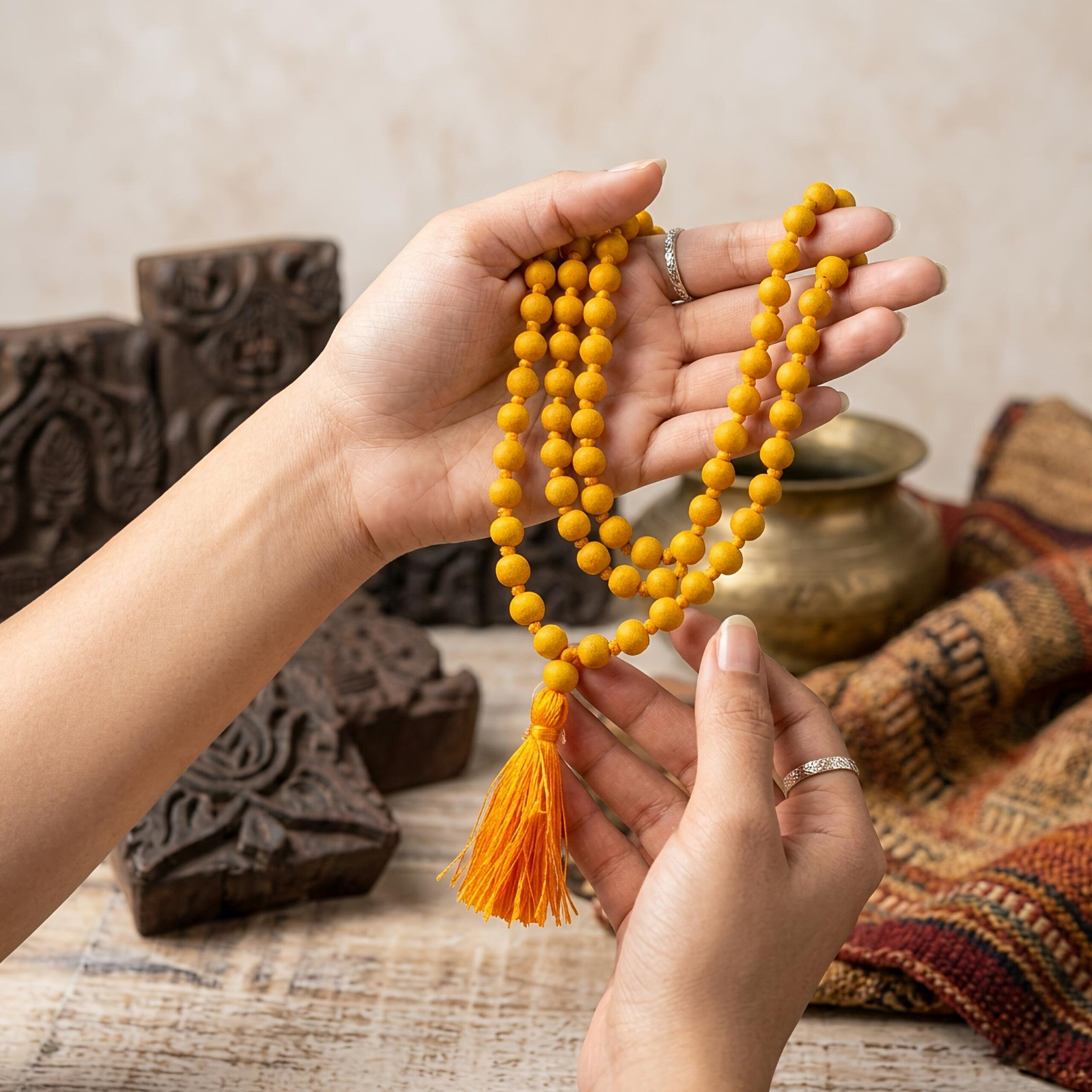 Haldi Jaap Mala – Natural Turmeric Beads 108