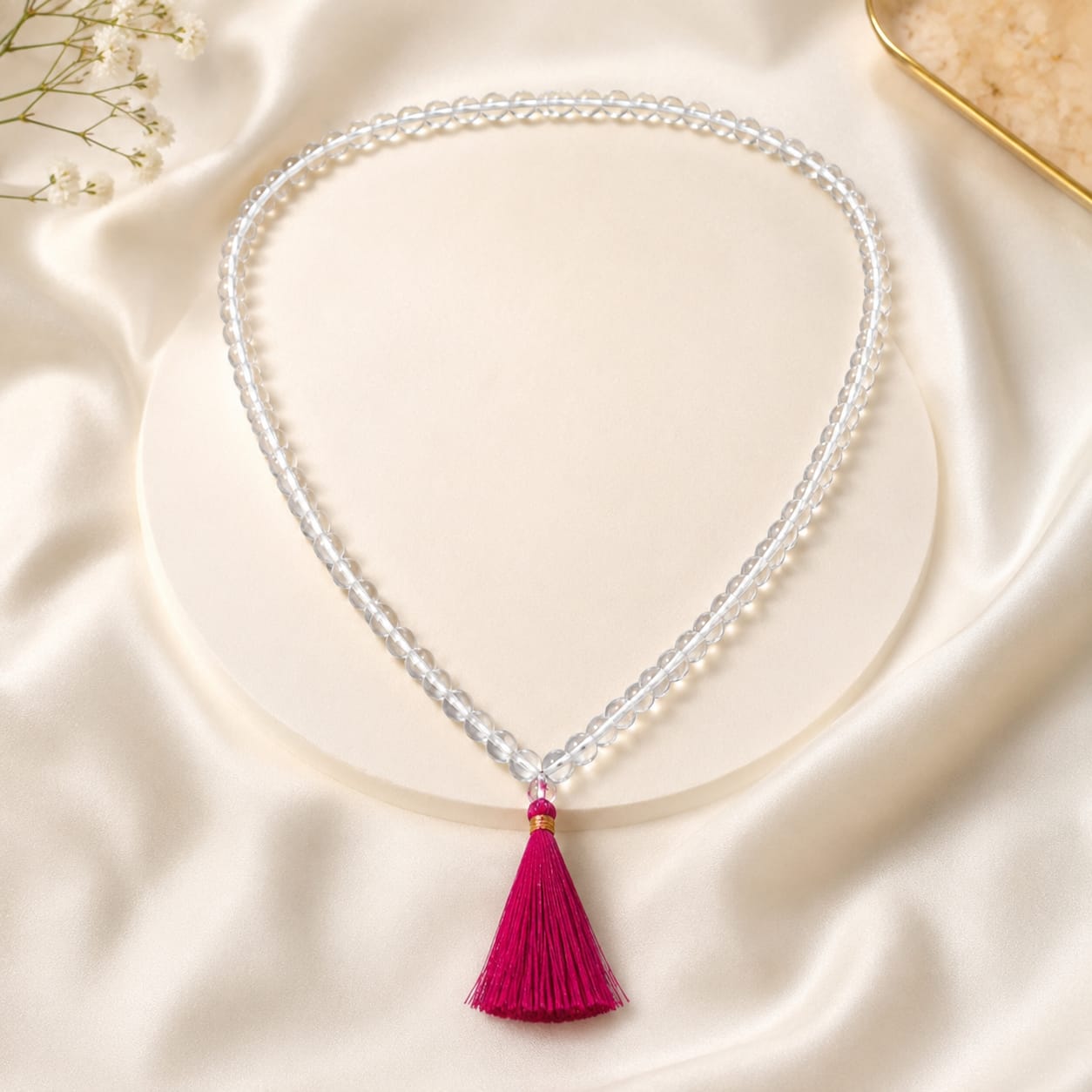 Sphatik Beads Jaap Mala – Authentic Clear Quartz Crystal 108 Beads for Chanting