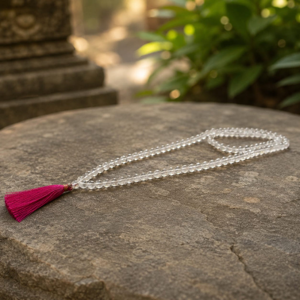 Sphatik Beads Jaap Mala – Authentic Clear Quartz Crystal 108 Beads for Chanting