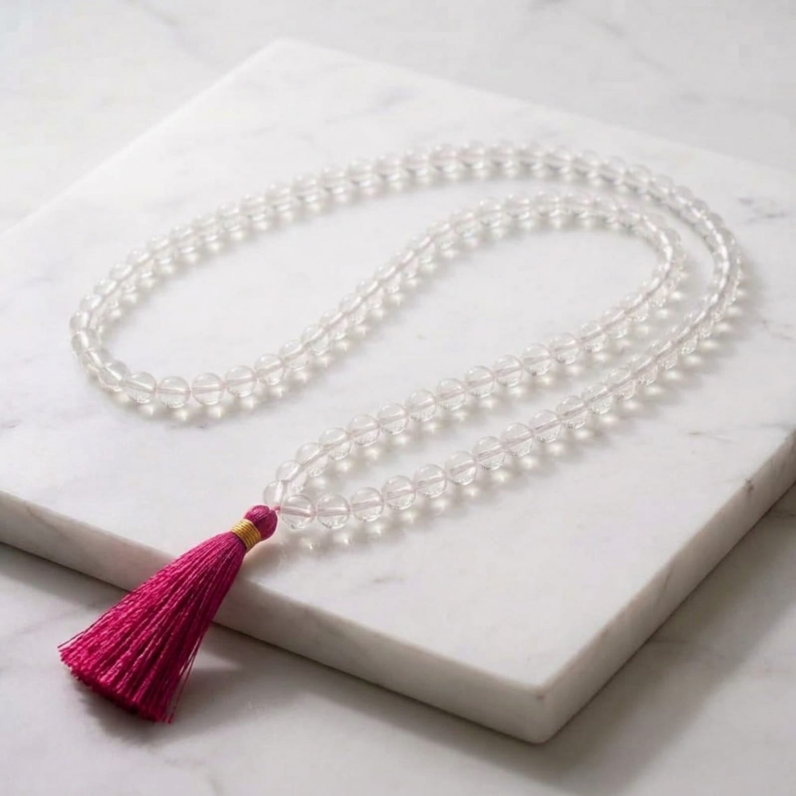 Sphatik Beads Jaap Mala – Authentic Clear Quartz Crystal 108 Beads for Chanting