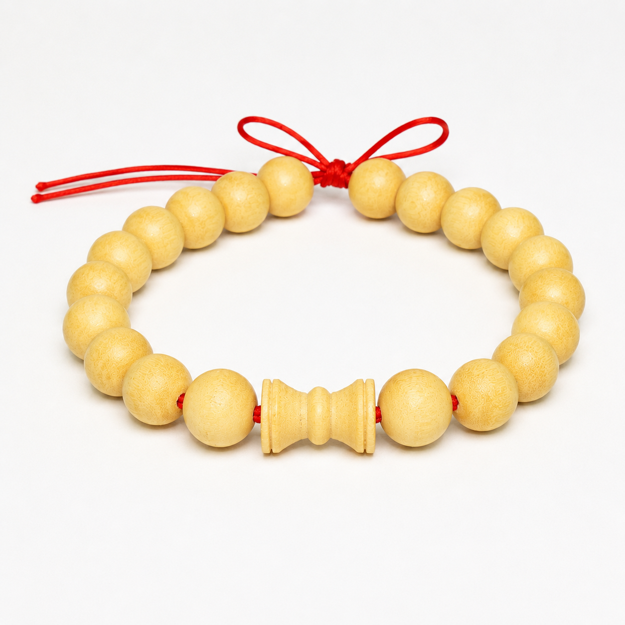 Bel Wood Bracelet with Damru – Natural Bilva Wood Beads &amp; Carved Focal Element