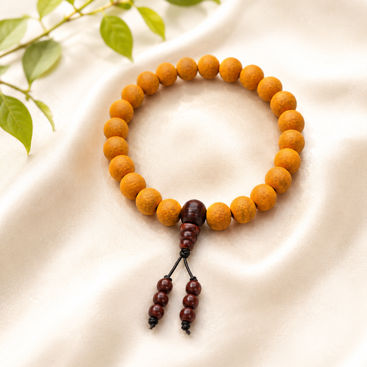 Mix Haldi &amp; Red Sandalwood Bracelet – Natural Turmeric &amp; Lal Chandan Wooden Beads