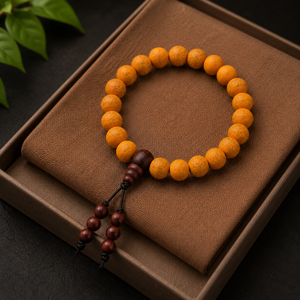 Mix Haldi &amp; Red Sandalwood Bracelet – Natural Turmeric &amp; Lal Chandan Wooden Beads